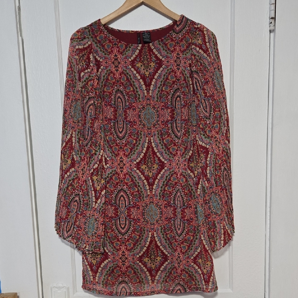Fire Los Angeles Women's Vibrant Red Pleated Sleeves Dress Size M